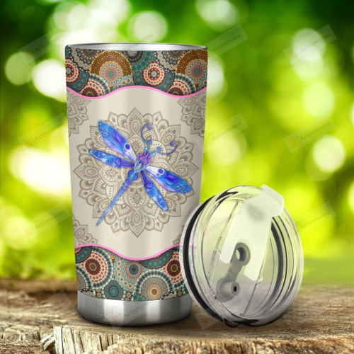 Dragonfly Mandala Tumbler Stainless Steel Tumbler, Tumbler Cups For Coffee/Tea, Great Customized Gifts For Birthday Christmas Thanksgiving, Anniversary