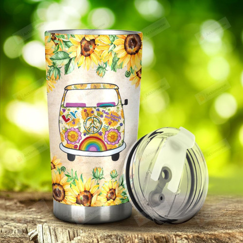 Sunflower Hippie Car Tumbler Stainless Steel Tumbler, Tumbler Cups For Coffee/Tea, Great Customized Gifts For Birthday Christmas Thanksgiving, Anniversary