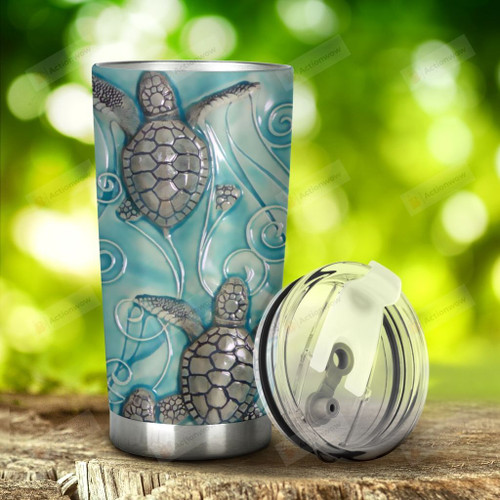 Turtle Swimming Pattern Stainless Steel Tumbler, Tumbler Cups For Coffee/Tea, Great Customized Gifts For Birthday Christmas Thanksgiving