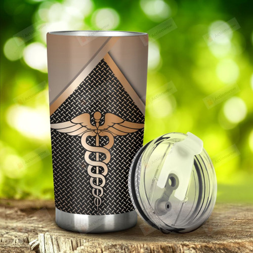 Health Symbol Silver Metal Stainless Steel Tumbler, Tumbler Cups For Coffee/Tea, Great Customized Gifts For Birthday Christmas Thanksgiving