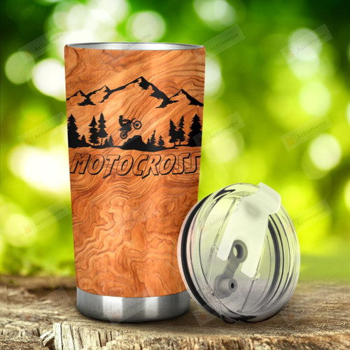 Motocross In Wood Background Tumbler Stainless Steel Tumbler, Tumbler Cups For Coffee/Tea, Great Customized Gifts For Birthday Christmas Thanksgiving