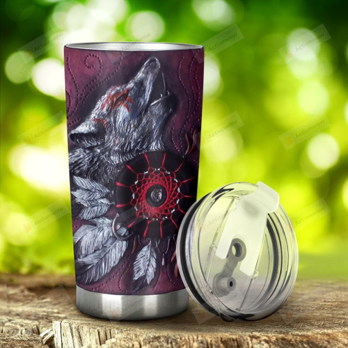 Native Wolf Dream Catcher Stainless Steel Tumbler, Tumbler Cups For Coffee/Tea, Great Customized Gifts For Birthday Christmas Thanksgiving