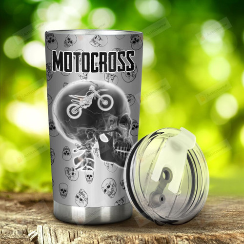 Motocross Skull Stainless Steel Tumbler, Tumbler Cups For Coffee/Tea, Great Customized Gifts For Birthday Christmas Thanksgiving