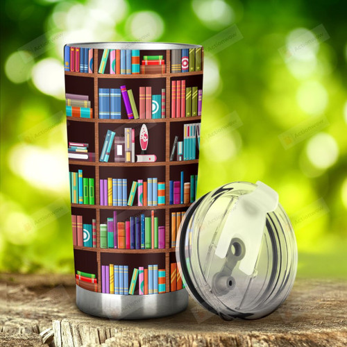 Library Bookshelf Book Lover Stainless Steel Tumbler, Tumbler Cups For Coffee/Tea, Great Customized Gifts For Birthday Christmas Thanksgiving