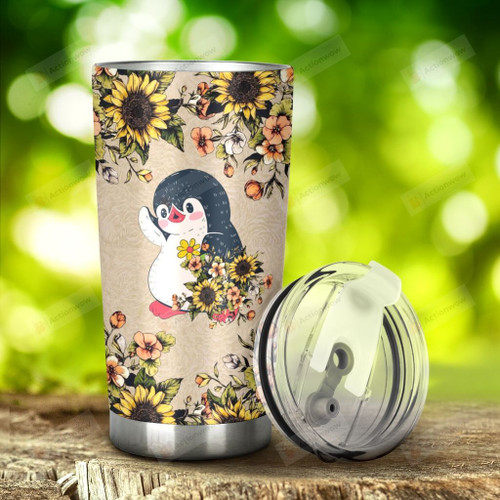 Penguin And Sunflower Easily Distracted By Penguins Tumbler Stainless Steel Tumbler, Tumbler Cups For Coffee/Tea, Great Customized Gifts For Birthday Christmas Thanksgiving