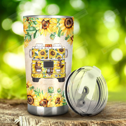 Sunflower Fire Truck Tumbler Stainless Steel Tumbler, Tumbler Cups For Coffee/Tea, Great Customized Gifts For Birthday Christmas Thanksgiving Anniversary