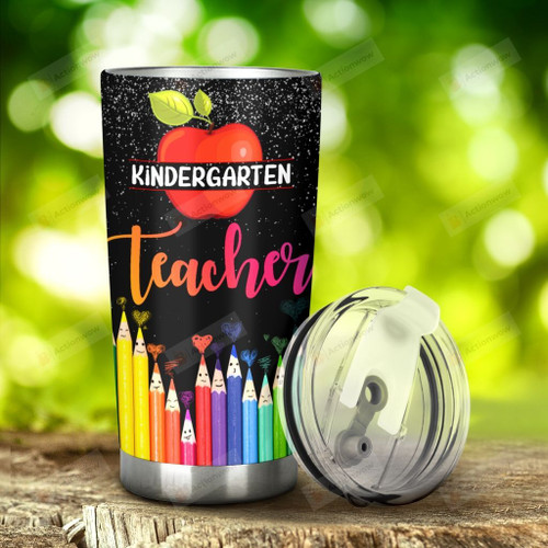 Teacher Kindergarten Pencil Colorful Stainless Steel Tumbler, Tumbler Cups For Coffee/Tea, Great Customized Gifts For Birthday Christmas Thanksgiving
