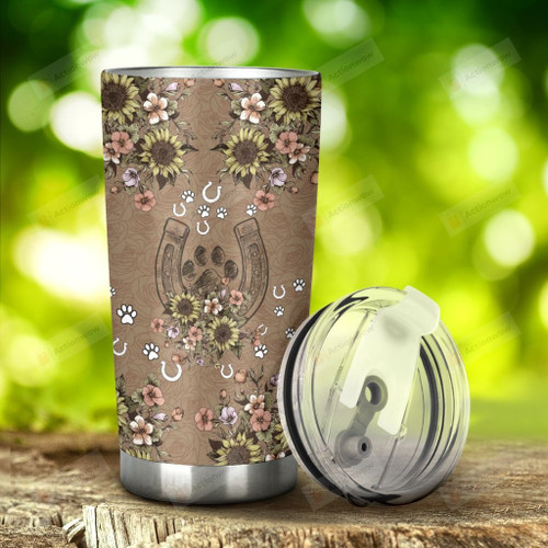 Sunflower Easily Distracted By Horse And Dog Stainless Steel Tumbler, Tumbler Cups For Coffee/Tea, Great Customized Gifts For Birthday Christmas Thanksgiving