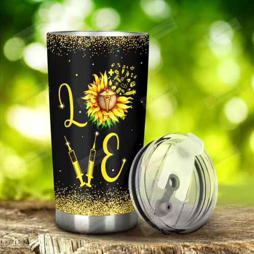 Sunflower Caduceus Stainless Steel Tumbler, Tumbler Cups For Coffee/Tea, Great Customized Gifts For Birthday Christmas Thanksgiving
