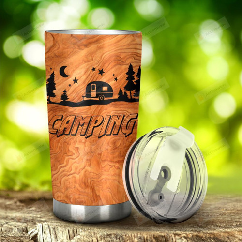 Camping In Wood Background Tumbler Stainless Steel Tumbler, Tumbler Cups For Coffee/Tea, Great Customized Gifts For Birthday Christmas Thanksgiving Anniversary