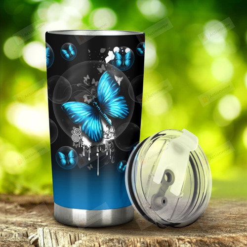 Blue Butterfly Bubble Tumbler Stainless Steel Tumbler, Tumbler Cups For Coffee/Tea, Great Customized Gifts For Birthday Christmas Thanksgiving Anniversary