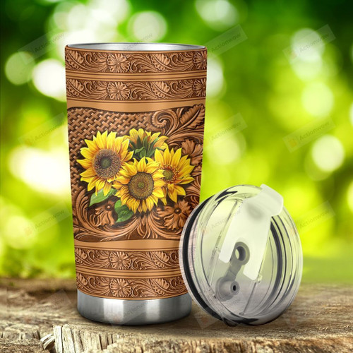 Sunflower Wood Style Tumbler Stainless Steel Tumbler, Tumbler Cups For Coffee/Tea, Great Customized Gifts For Birthday Christmas Thanksgiving Anniversary