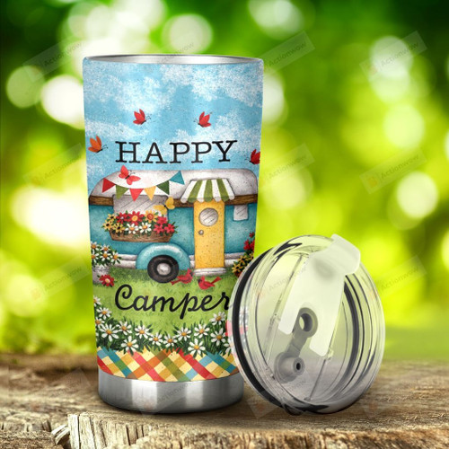 Camping Happy Camper Tumbler Stainless Steel Tumbler, Tumbler Cups For Coffee/Tea, Great Customized Gifts For Birthday Christmas Thanksgiving Anniversary