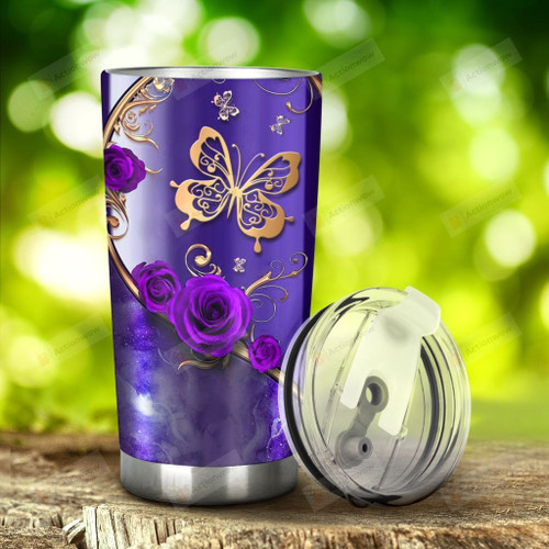 Pisces Butterfly Beauty Purple Stainless Steel Tumbler, Tumbler Cups For Coffee/Tea, Great Customized Gifts For Birthday Christmas Thanksgiving