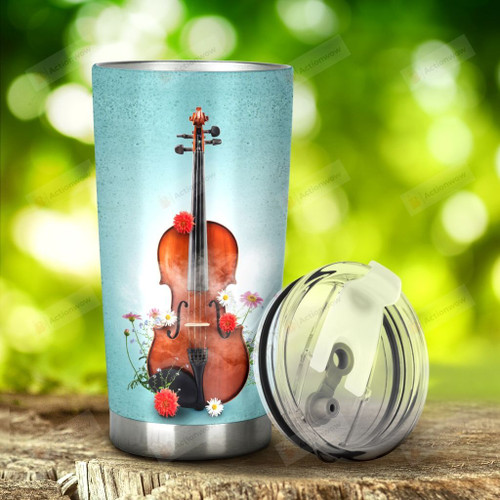Violin And Flower Stainless Steel Tumbler, Tumbler Cups For Coffee/Tea, Great Customized Gifts For Birthday Christmas Thanksgiving