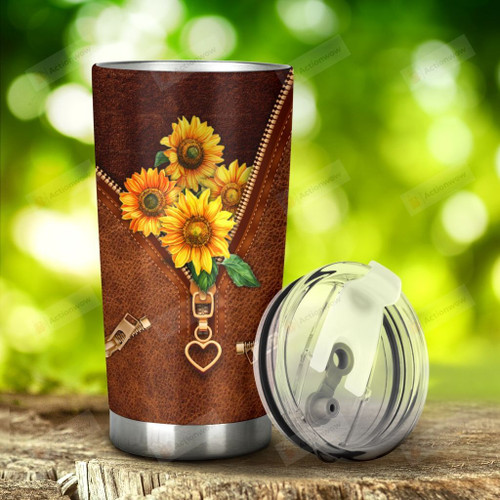 Sunflower Leather Stainless Steel Tumbler, Tumbler Cups For Coffee/Tea, Great Customized Gifts For Birthday Christmas Thanksgiving