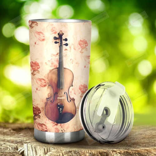 Violin Flower Tumbler Stainless Steel Tumbler, Tumbler Cups For Coffee/Tea, Great Customized Gifts For Birthday Christmas Thanksgiving Anniversary