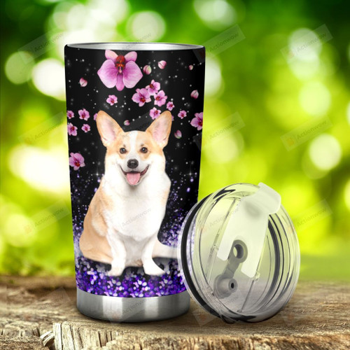 Corgi Dog And Pink Flower I'm Always With You Stainless Steel Tumbler, Tumbler Cups For Coffee/Tea, Great Customized Gifts For Birthday Christmas Thanksgiving