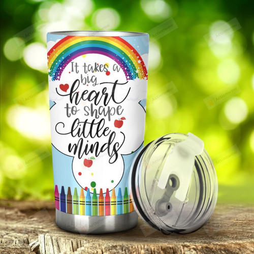 Teacher Apple Colorful Pencil It Takes A Big Heart Stainless Steel Tumbler, Tumbler Cups For Coffee/Tea, Great Customized Gifts For Birthday Christmas Thanksgiving