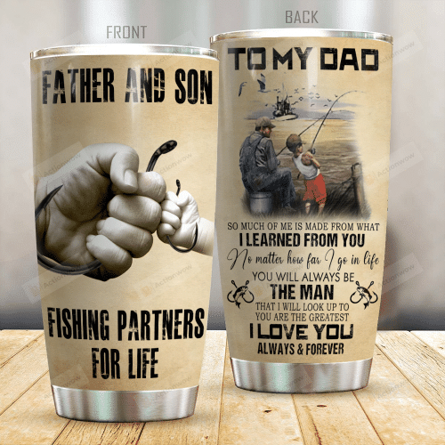 To My Dad Fishing Partners For Life 20 Oz Sports Bottle Stainless Steel Vacuum Insulated Tumbler For Father's Day Birthday Christmas Thanksgiving, Best Gifts For Fishing Lovers