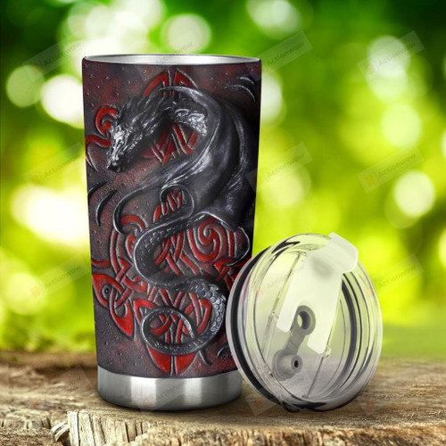 Black Dragon Leather Tumbler Stainless Steel Tumbler, Tumbler Cups For Coffee/Tea, Great Customized Gifts For Birthday Christmas Thanksgiving