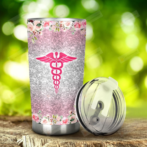 Sparkle Pink Health Symbol CNA Stainless Steel Tumbler, Tumbler Cups For Coffee/Tea, Great Customized Gifts For Birthday Christmas Thanksgiving