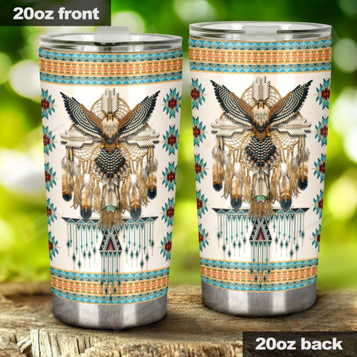 Native American And Falcon Stainless Steel Tumbler, Tumbler Cups For Coffee/Tea, Great Customized Gifts For Birthday Christmas Thanksgiving