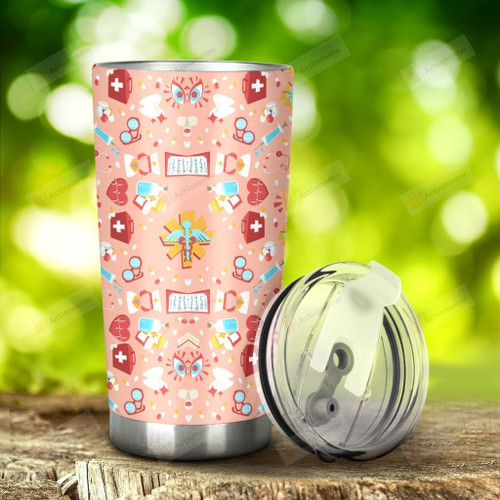 Nurse Pattern Peach Stainless Steel Tumbler, Tumbler Cups For Coffee/Tea, Great Customized Gifts For Birthday Christmas Thanksgiving