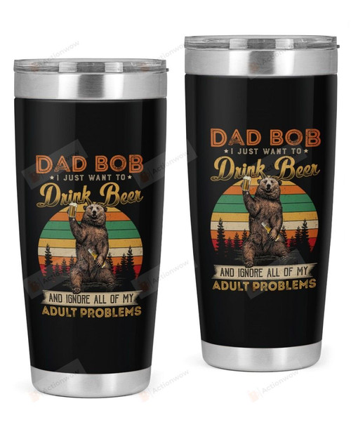 Dad Bod I Just Want To Drink Beer Tumbler Retro Bear Tumbler Happy Father's Day From Daughter, Son For Dad 20 Oz Sports Bottle Stainless Steel Vacuum Insulated Tumbler