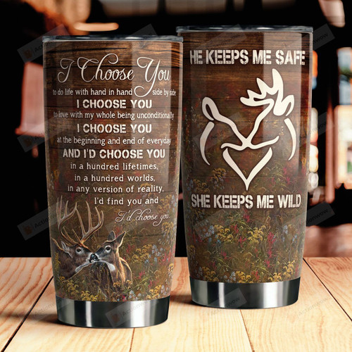 I Choose You To Do Life With Hand In Hand Side By Side Best Gifts For Husband From Wife Deer Hunters Father's Day 20 Oz Sport Bottle Stainless Steel Vacuum Insulated Tumbler
