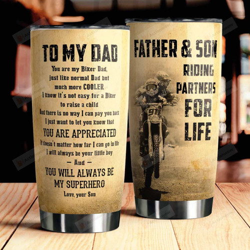 Personalized To My Dad You Are My Biker Dad Just Like Normal Dad Best Gifts For Biker Dad From Son Bikers Father's Day 20 Oz Sport Bottle Stainless Steel Vacuum Insulated Tumbler