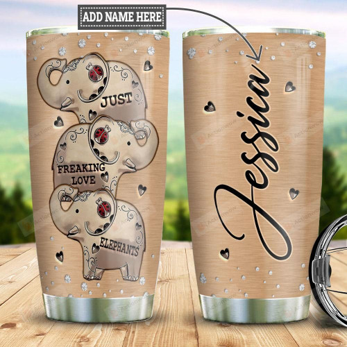 Personalized Elephants And Ladybugs Tumbler Just Freaking Love Elephants Tumbler Gifts For Elephant Lovers, Animal Lovers 20 Oz Sports Bottle Stainless Steel Vacuum Insulated Tumbler