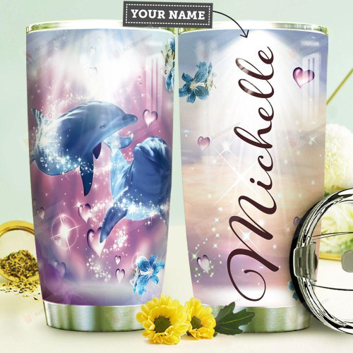 Personalized Dolphin Pink Twinkle Stainless Steel Tumbler Perfect Gifts For Dolphin Lovers Tumbler Cups For Coffee/Tea, Great Customized Gifts For Birthday Christmas Thanksgiving