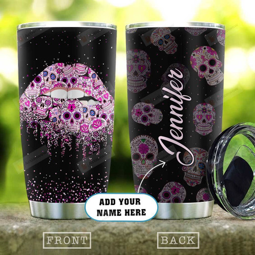 Pink Skull Lips Personalized Tumbler Cup Stainless Steel Insulated Tumbler 20 Oz Tumbler For Coffee/ Tea With Lid  Best Gifts For Birthday Christmas Thanksgiving Tumbler For Horror Lovers