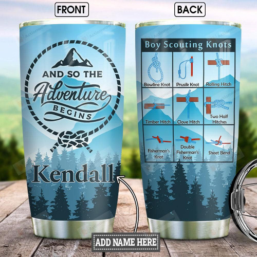 Personalized Scout Camping The Adventure Begins Stainless Steel Tumbler, Tumbler Cups For Coffee/Tea, Great Customized Gifts For Birthday Christmas Thanksgiving