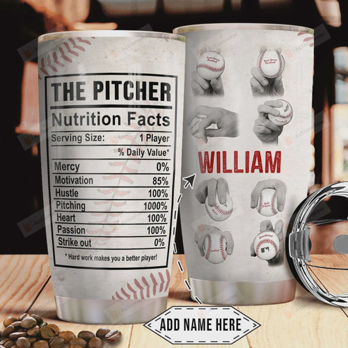 Baseball Pitcher Nutrition Facts Personalized Baseball Pitching Tumbler Cup Stainless Steel Insulated Tumbler 20 Oz Great Gifts For Baseball Player Best Gifts For Birthday Christmas Thanksgiving