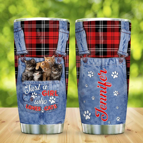 Jeans Girls Love Cats Personalized Tumbler Cup Stainless Steel Vacuum Insulated Tumbler 20 Oz Best Gifts For Cat Lovers Great Gifts For Birthday Christmas Thanksgiving Coffee/ Tea Tumbler
