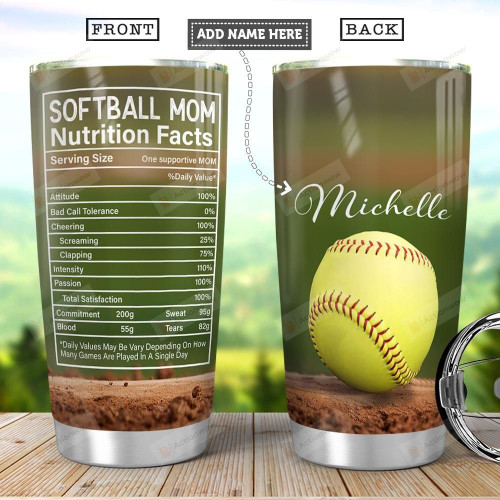 Personalized Softball Mom Facts Stainless Steel Tumbler, Tumbler Cups For Coffee/Tea, Great Customized Gifts For Birthday Christmas Thanksgiving