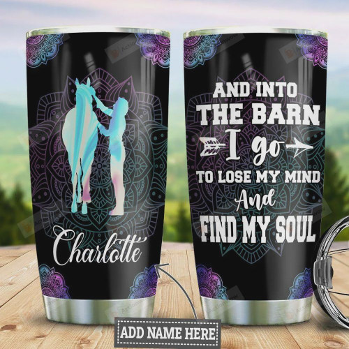 Horse Barn Lose My Mind Personalized Mandala Tumbler Cup Stainless Steel Insulated Tumbler 20 Oz Travel Tumbler With Lid Great Birthday Gifts For Horse Lovers Unique Christmas Gifts