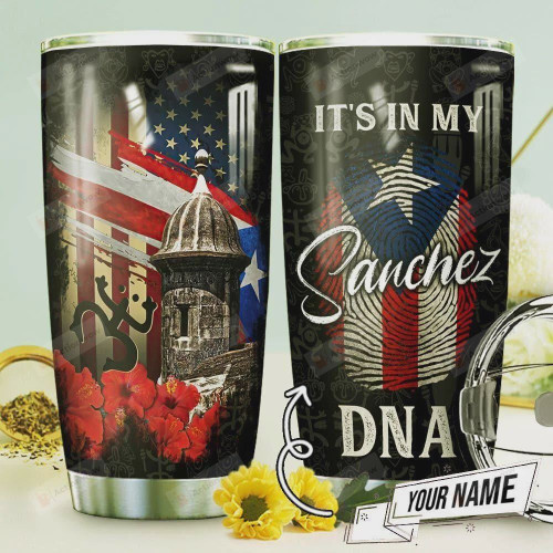 Personalized Puerto Rico Symbols Tumbler It's In My DNA Fingerprint Tumbler Cup Stainless Steel Tumbler, Tumbler Cups For Coffee/Tea, Great Customized Gifts For Birthday Christmas