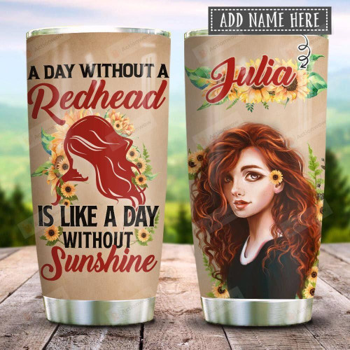 Sunflower Redhead Like Sunshine Personalized Tumbler Cup Stainless Steel Vacuum Insulated Tumbler 20 Oz Tumbler For Coffee/Tea Perfect Gifts For Girl On Birthday Christmas Thanksgiving