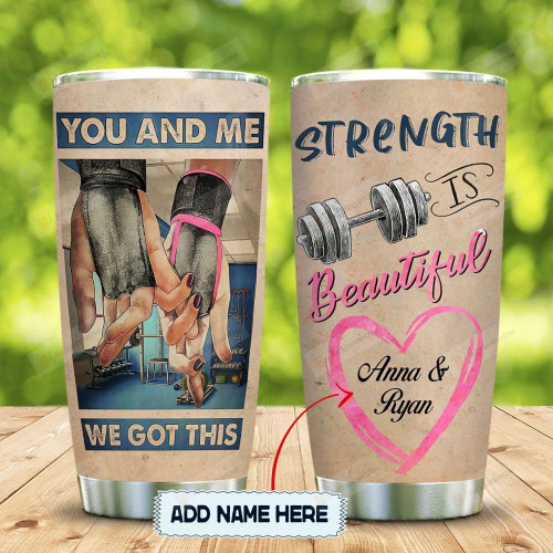 Gym Couple Love Personalized Tumbler Cup, Strength Beautiful, Stainless Steel Insulated Tumbler 20 Oz, Tumbler For Practicing, Great Gifts For Lover On Birthday Christmas Valentine