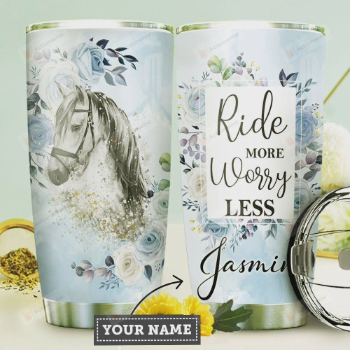 White Horse Personalized Tumbler Cup Ride More Worry Less Stainless Steel Insulated Tumbler 20 Oz Great Gifts For Birthday Christmas Thanksgiving Coffee/ Tea Tumbler Gifts For Riding Horse Lovers