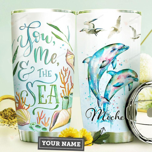 Personalized You Me The Sea Dolphin Couple Stainless Steel Tumbler, Tumbler Cups For Coffee/Tea, Great Customized Gifts For Birthday Christmas Thanksgiving