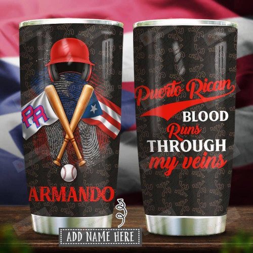 Puerto Rico Blood Baseball Personalized Tumbler For Coffee/ Tea Stainless Steel Vacuum Insulated Tumbler 20 Oz Best Gifts For Birthday Christmas Thanksgiving Perfect Tumbler For Baseball Player
