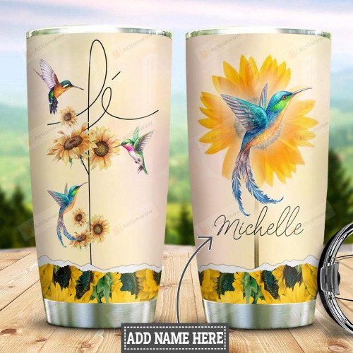 Personalized Hummingbird And Sunflower Stainless Steel Tumbler, Tumbler Cups For Coffee/Tea, Great Customized Gifts For Birthday Christmas Thanksgiving