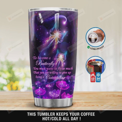 Butterfly Purple Stainless Steel Tumbler, 20 Oz Tumbler Cups For Coffee/Tea, Great Customized Gifts For Birthday Christmas Thanksgiving