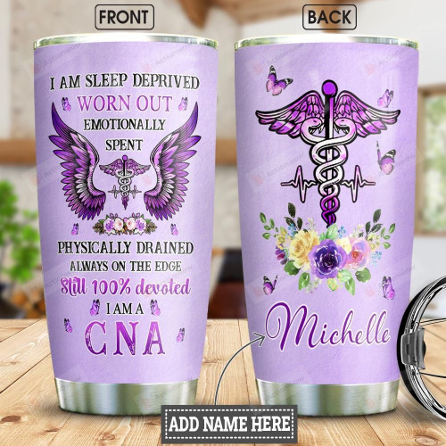 Personalized CNA Health Symbol Purple Wings Stainless Steel Tumbler, Tumbler Cups For Coffee/Tea, Great Customized Gifts For Birthday Christmas Thanksgiving