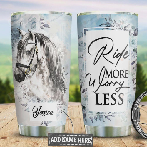 Personalized White Horse Ride More Worry Less Tumbler Cup Stainless Steel Vacuum Insulated Tumbler 20 Oz Great Gifts For Birthday Christmas Thanksgiving Perfect Gifts For Horse Lovers