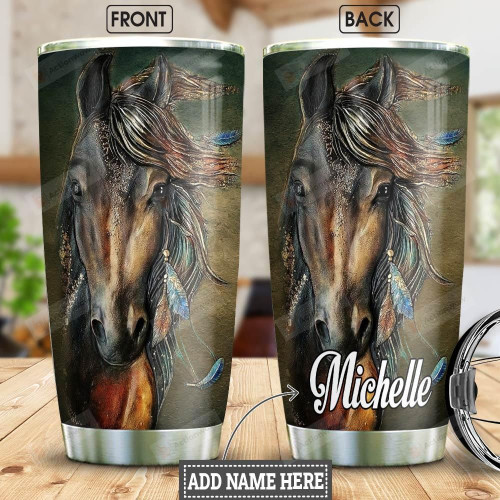 Personalized Native Horse Portrait Tumbler Cup Stainless Steel Insulated Tumbler 20 Oz Best Tumbler For Horse Lovers Great Customized Gifts For Birthday Christmas Thanksgiving Coffee/ Tea Tumbler